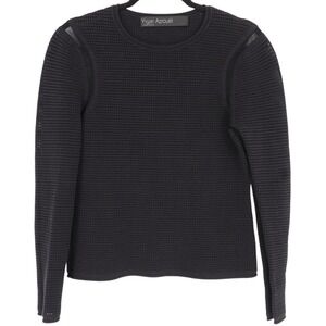 Yigal Azrouel Women's Waffle Knit Mesh Long Sleeve Top Size M Black Sweater